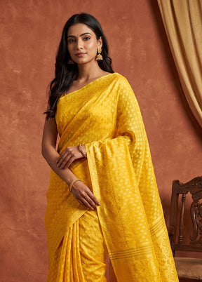 Yellow Jamdani Cotton Saree Without Blouse Piece