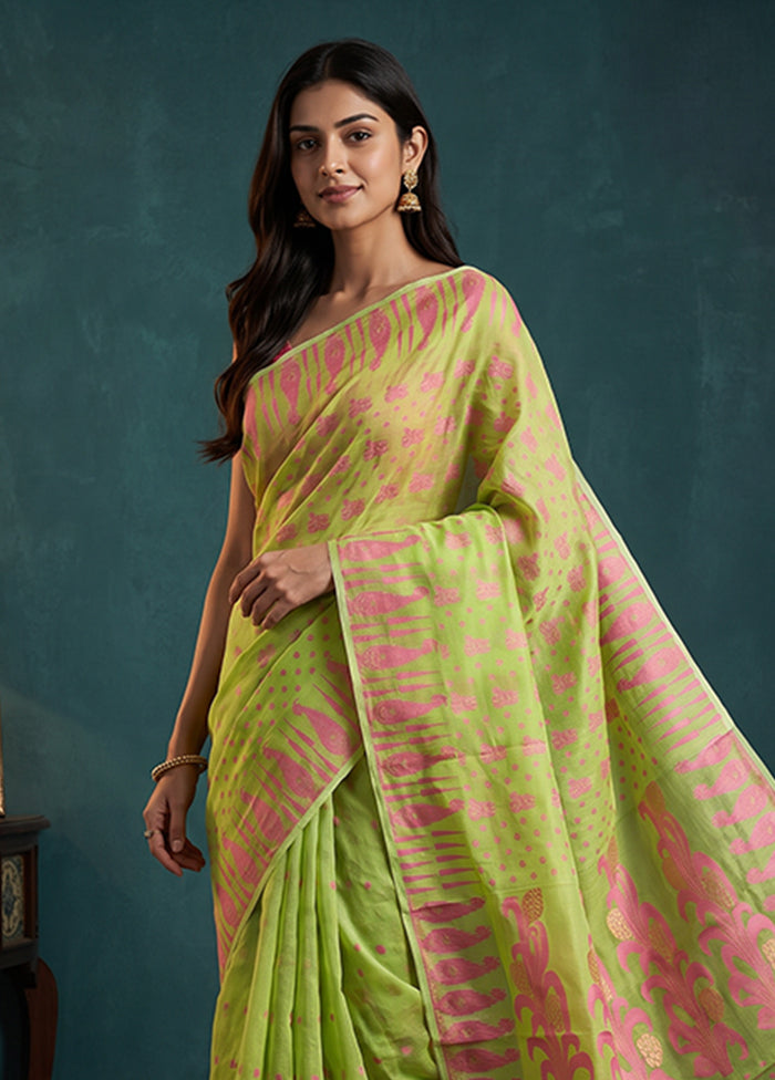 Green Jamdani Cotton Saree Without Blouse Piece