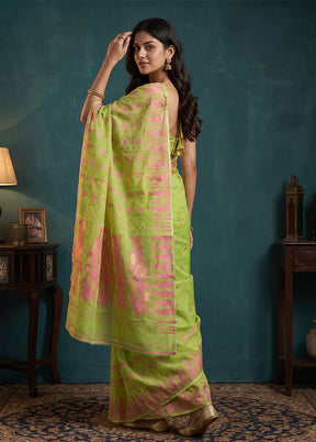 Green Jamdani Cotton Saree Without Blouse Piece