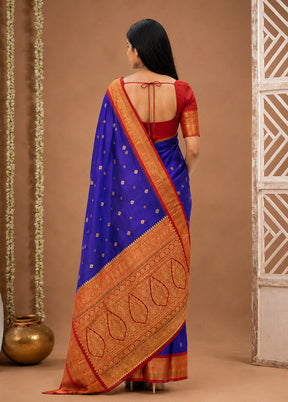 Blue Handloom Kanchipuram Pure Silk Saree With Blouse Piece