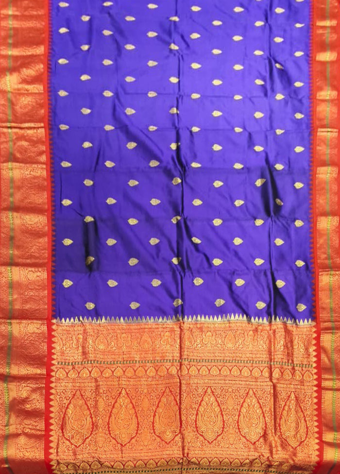 Blue Handloom Kanchipuram Pure Silk Saree With Blouse Piece