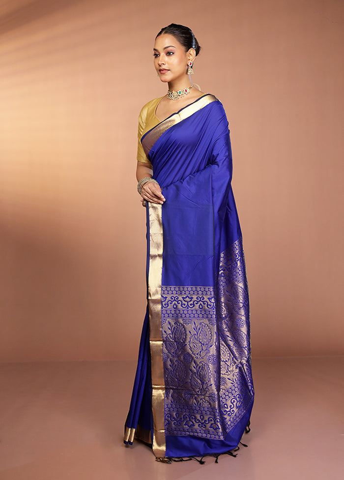 Blue Kanjivaram Silk Saree With Blouse Piece