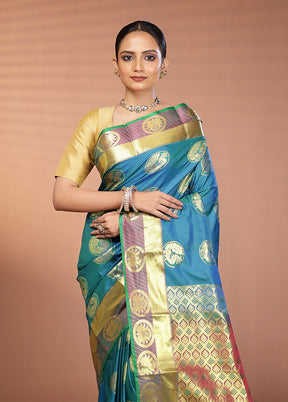 Green Kanjivaram Silk Saree With Blouse Piece
