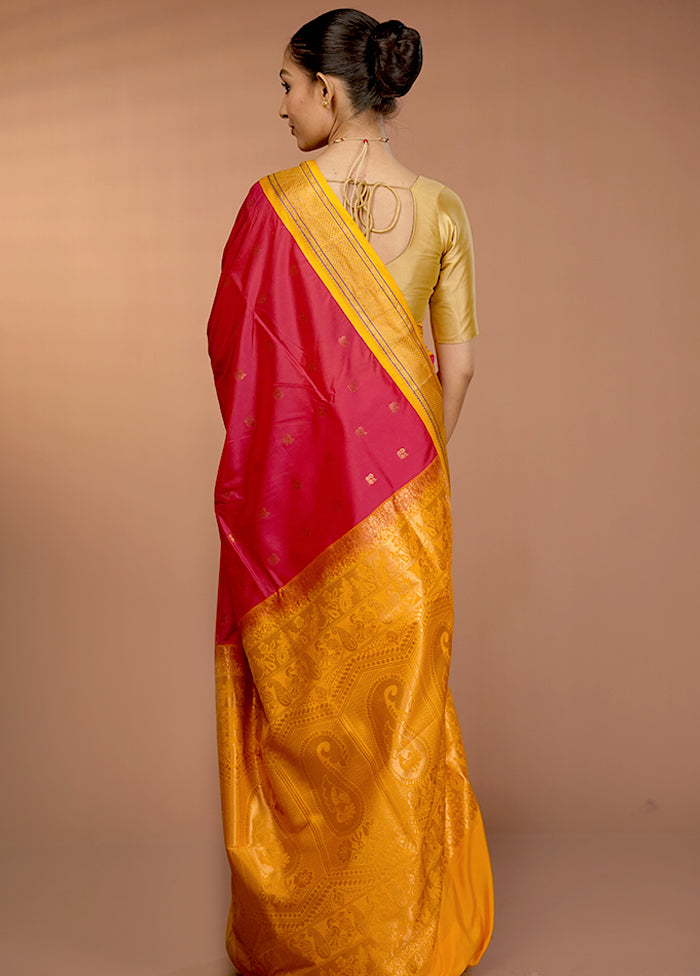Pink Kanjivaram Silk Saree With Blouse Piece