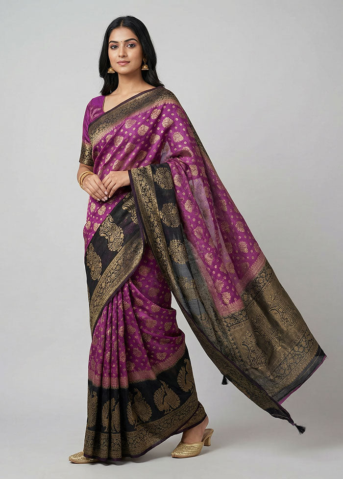 Pink Kora Silk Saree With Blouse Piece