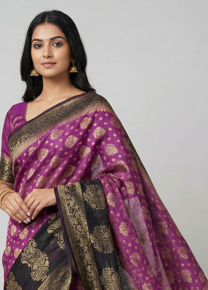 Pink Kora Silk Saree With Blouse Piece