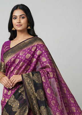 Pink Kora Silk Saree With Blouse Piece