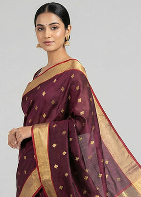 Maroon Handloom Chanderi Silk Saree With Blouse Piece
