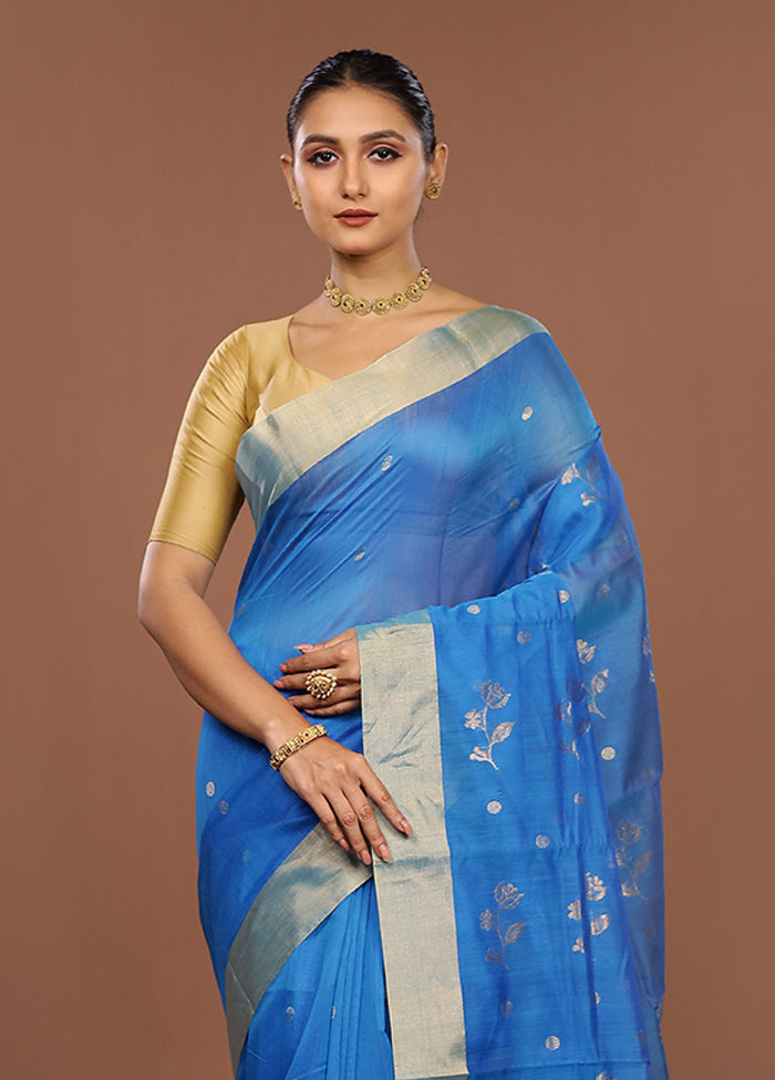 Blue Chanderi Silk Saree With Blouse Piece