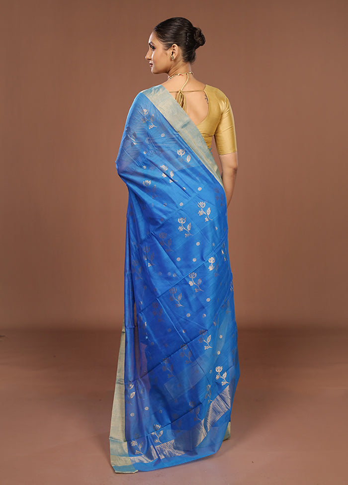 Blue Chanderi Silk Saree With Blouse Piece