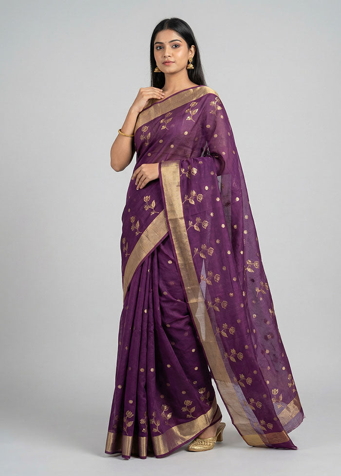 Maroon Chanderi Silk Saree With Blouse Piece