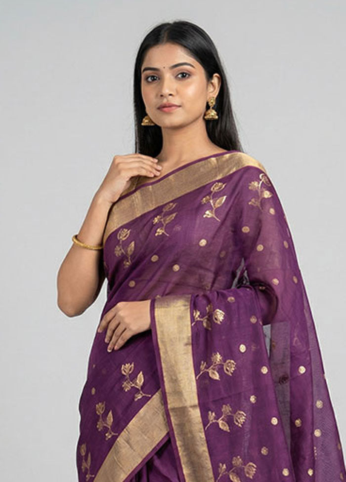 Maroon Chanderi Silk Saree With Blouse Piece