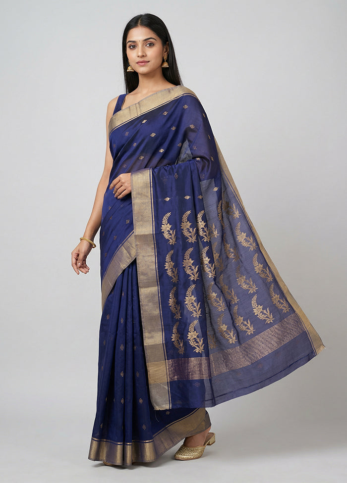 Blue Handloom Chanderi Pure Silk Saree With Blouse Piece
