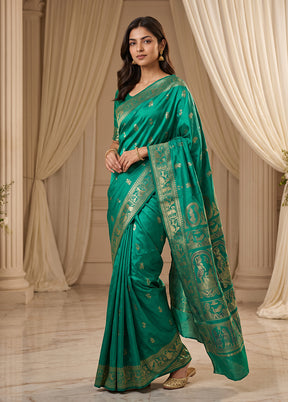 Green Handloom Baluchari Pure Silk Saree With Blouse Piece