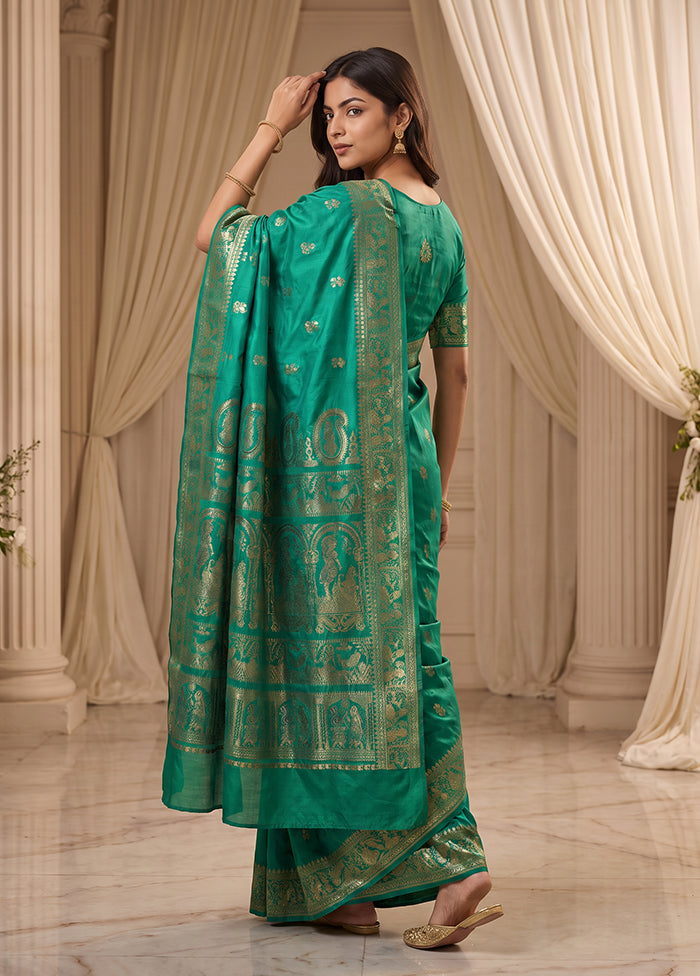 Green Handloom Baluchari Pure Silk Saree With Blouse Piece