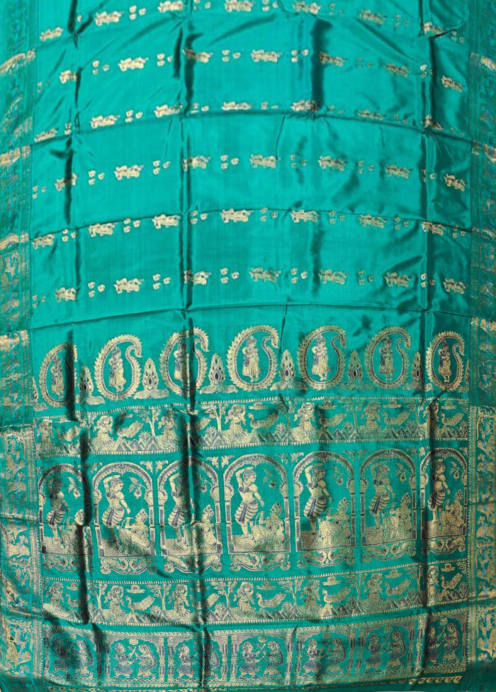 Green Handloom Baluchari Pure Silk Saree With Blouse Piece