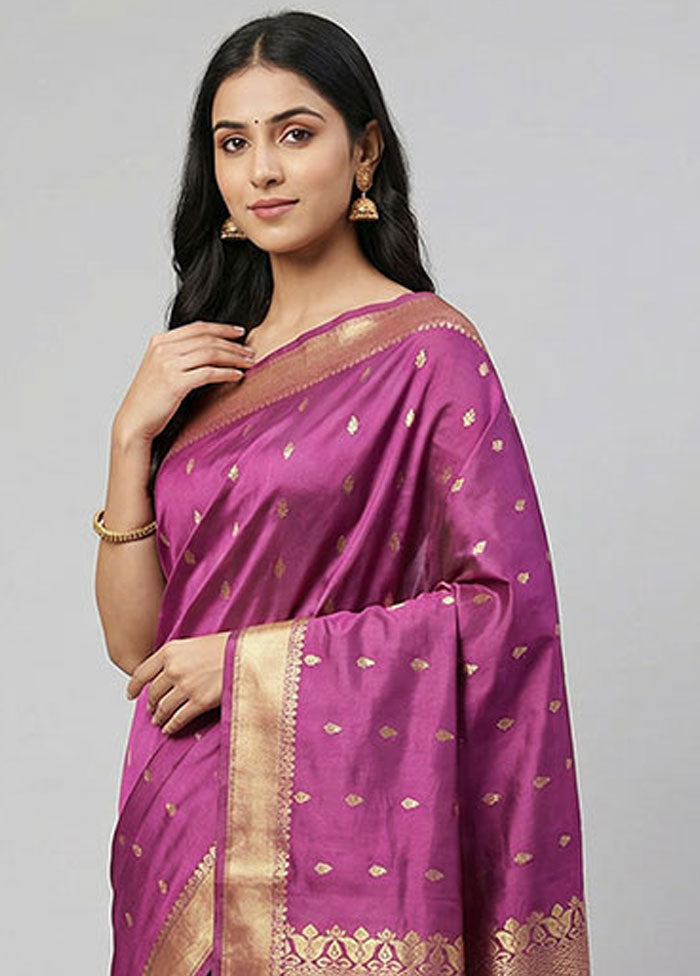Purple Kanjivaram Silk Saree With Blouse Piece