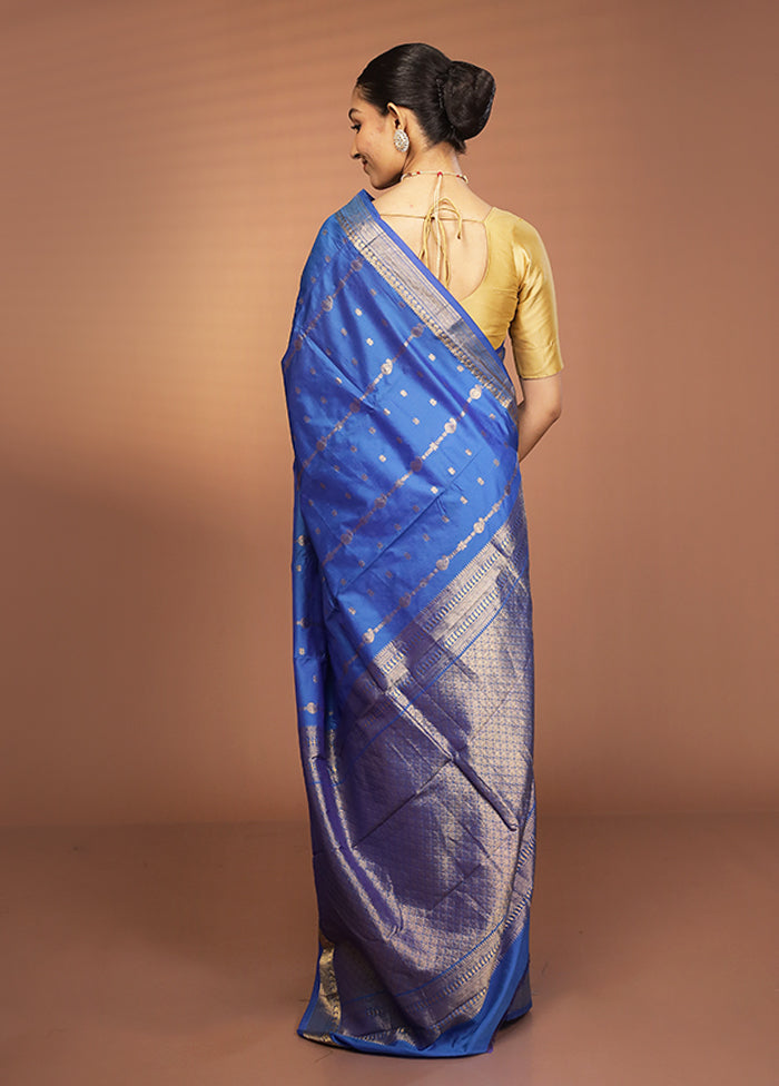 Blue Kanjivaram Silk Saree With Blouse Piece