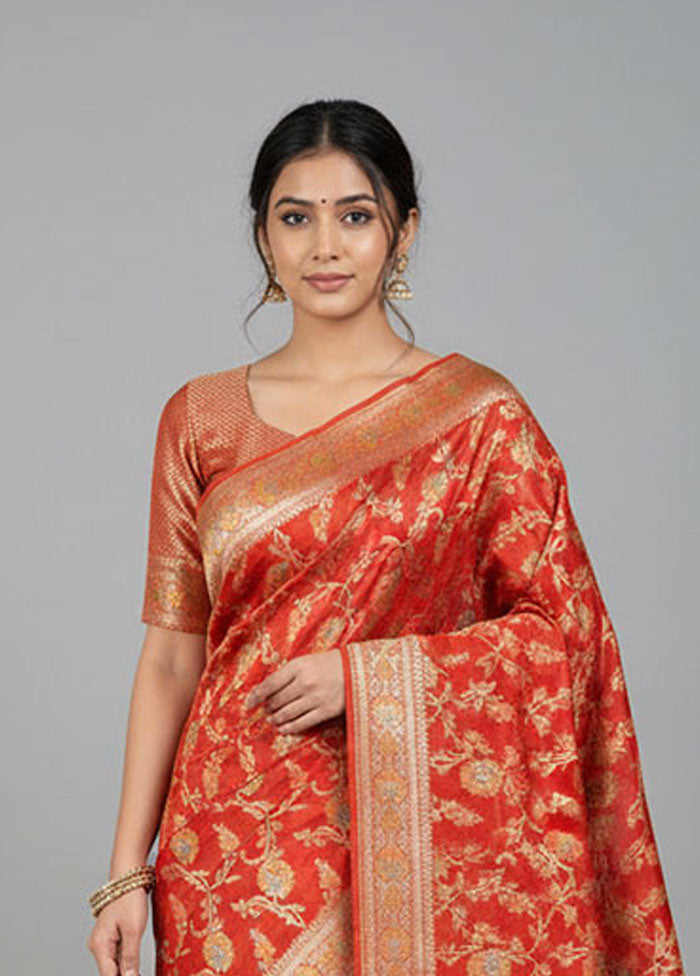 Red Handloom Pure Georgette Saree With Blouse Piece