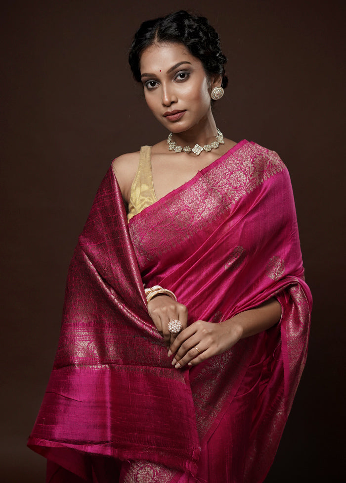 Pink Tussar Pure Silk Saree With Blouse Piece - Indian Silk House Agencies
