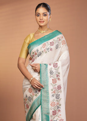 White Dupion Silk Saree With Blouse Piece