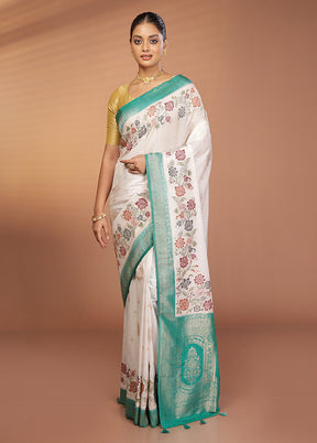 White Dupion Silk Saree With Blouse Piece