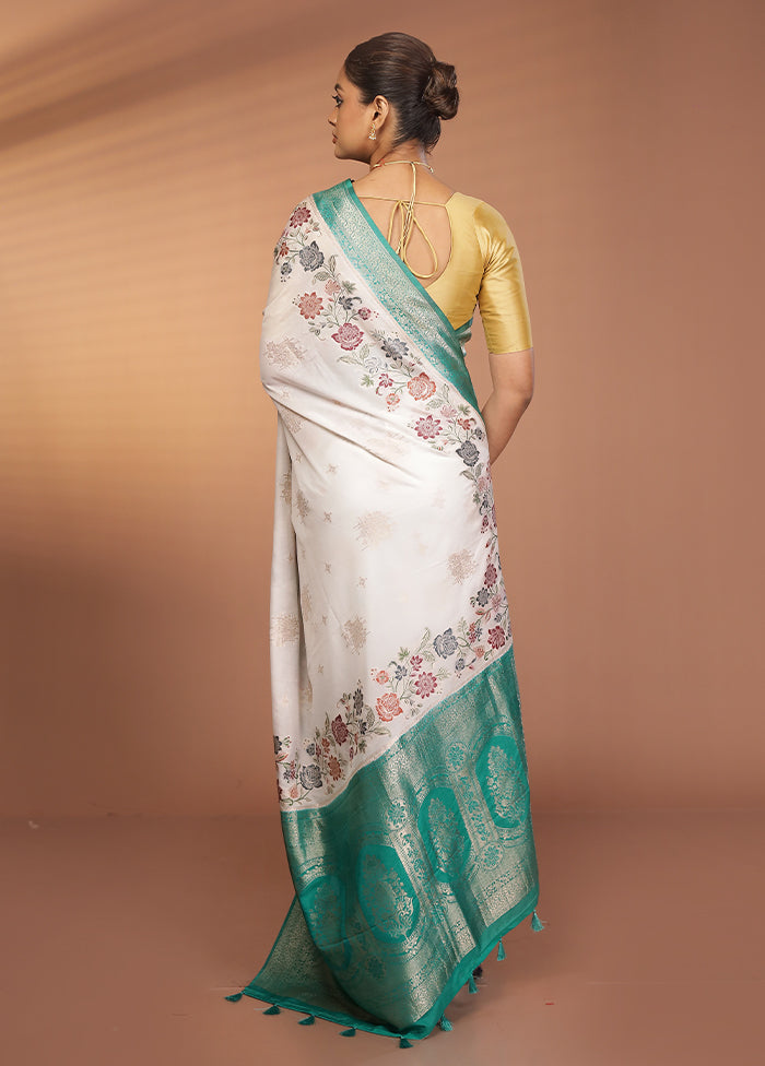White Dupion Silk Saree With Blouse Piece