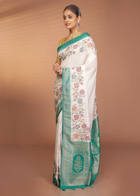 White Dupion Silk Saree With Blouse Piece