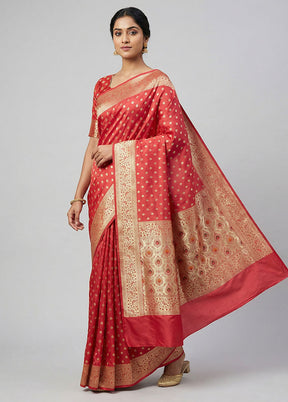 Pink Banarasi Silk Saree With Blouse Piece