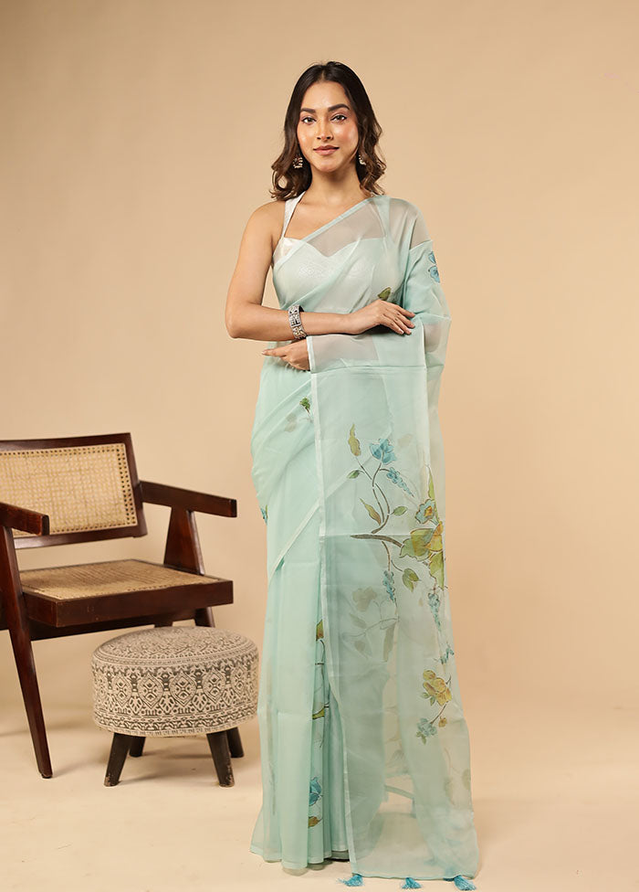 Green Organza Saree With Blouse Piece