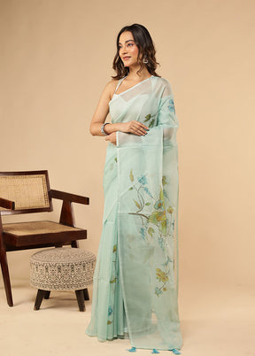 Green Organza Saree With Blouse Piece