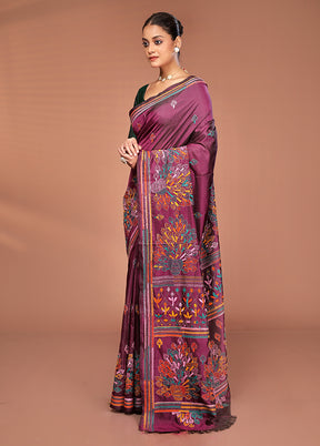 Maroon Kantha Stitch Silk Saree With Blouse Piece