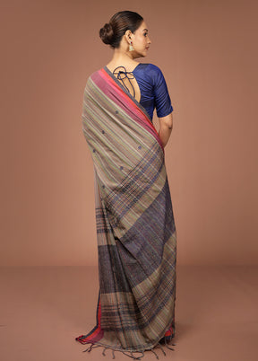 Cream Khadi Cotton Saree With Blouse Piece