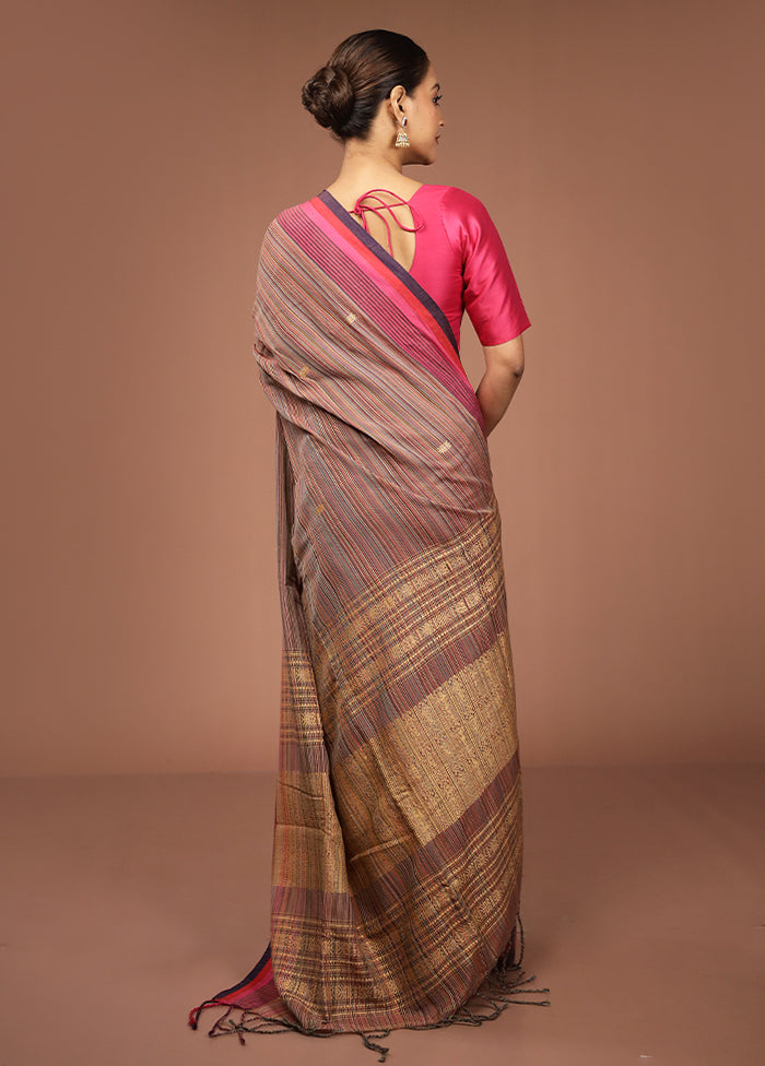 Rust Khadi Cotton Saree With Blouse Piece