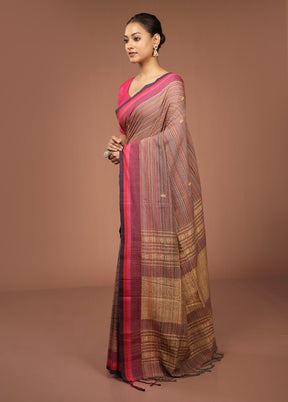 Rust Khadi Cotton Saree With Blouse Piece