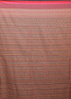Rust Khadi Cotton Saree With Blouse Piece