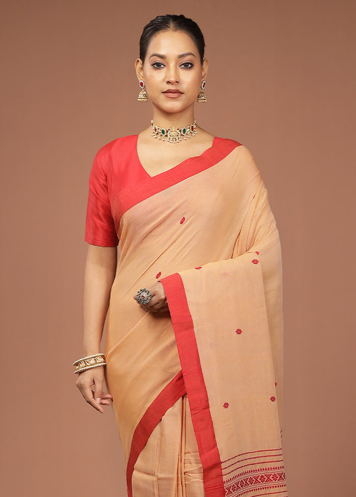 Rust Khadi Cotton Saree With Blouse Piece