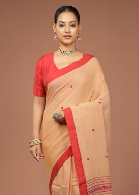 Rust Khadi Cotton Saree With Blouse Piece