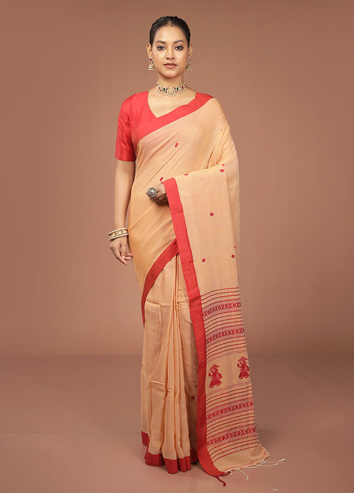 Rust Khadi Cotton Saree With Blouse Piece