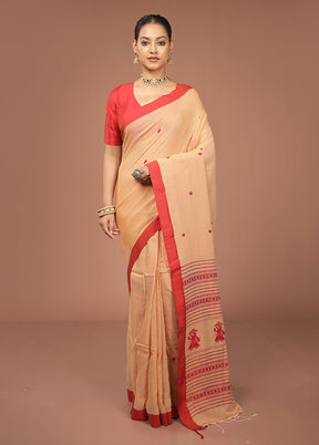 Rust Khadi Cotton Saree With Blouse Piece
