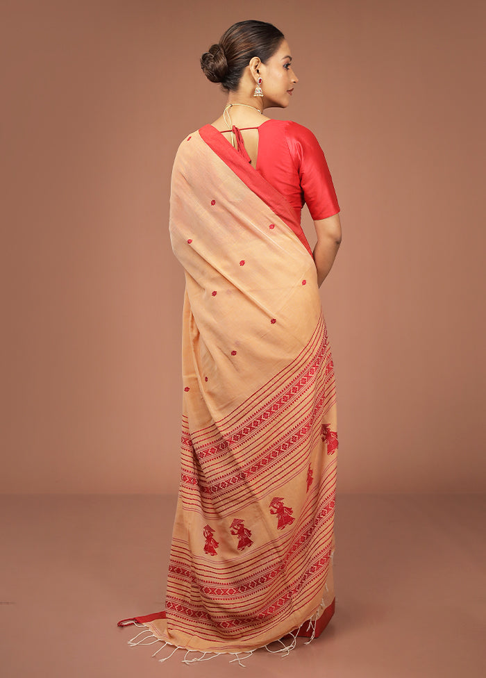 Rust Khadi Cotton Saree With Blouse Piece