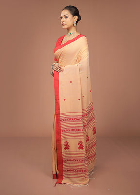 Rust Khadi Cotton Saree With Blouse Piece
