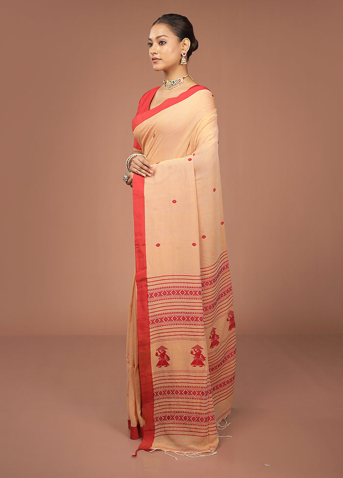 Rust Khadi Cotton Saree With Blouse Piece