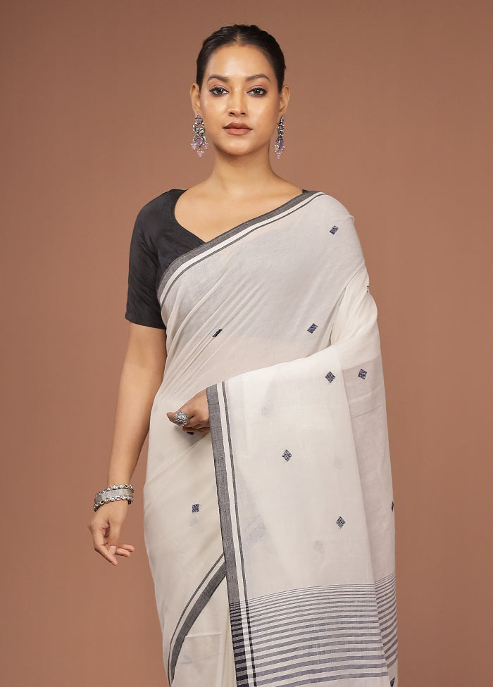 White Khadi Cotton Saree With Blouse Piece