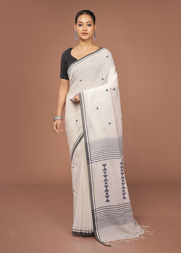 White Khadi Cotton Saree With Blouse Piece