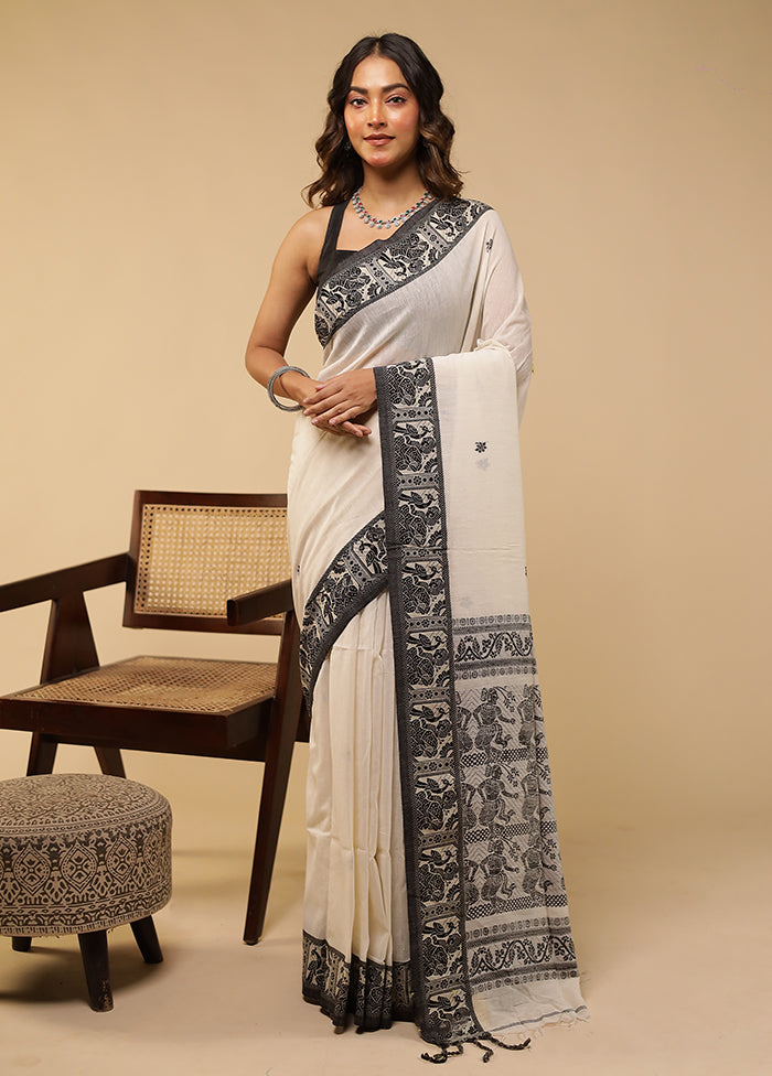 Cream Khadi Cotton Saree With Blouse Piece