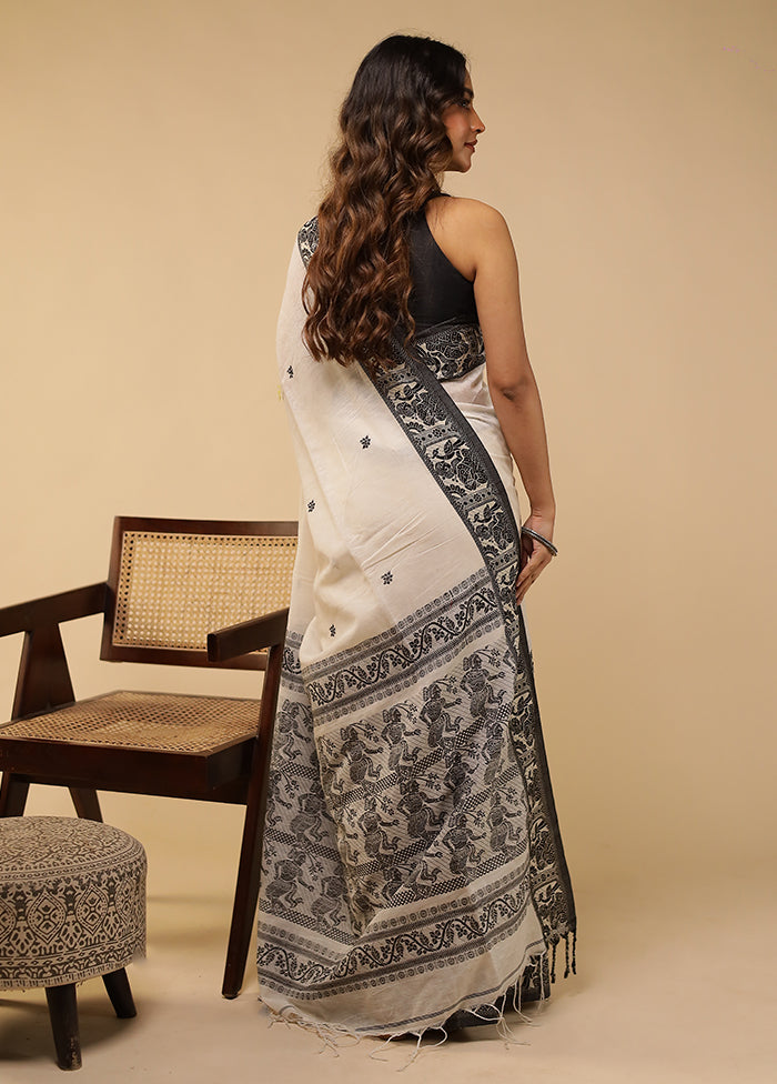 Cream Khadi Cotton Saree With Blouse Piece