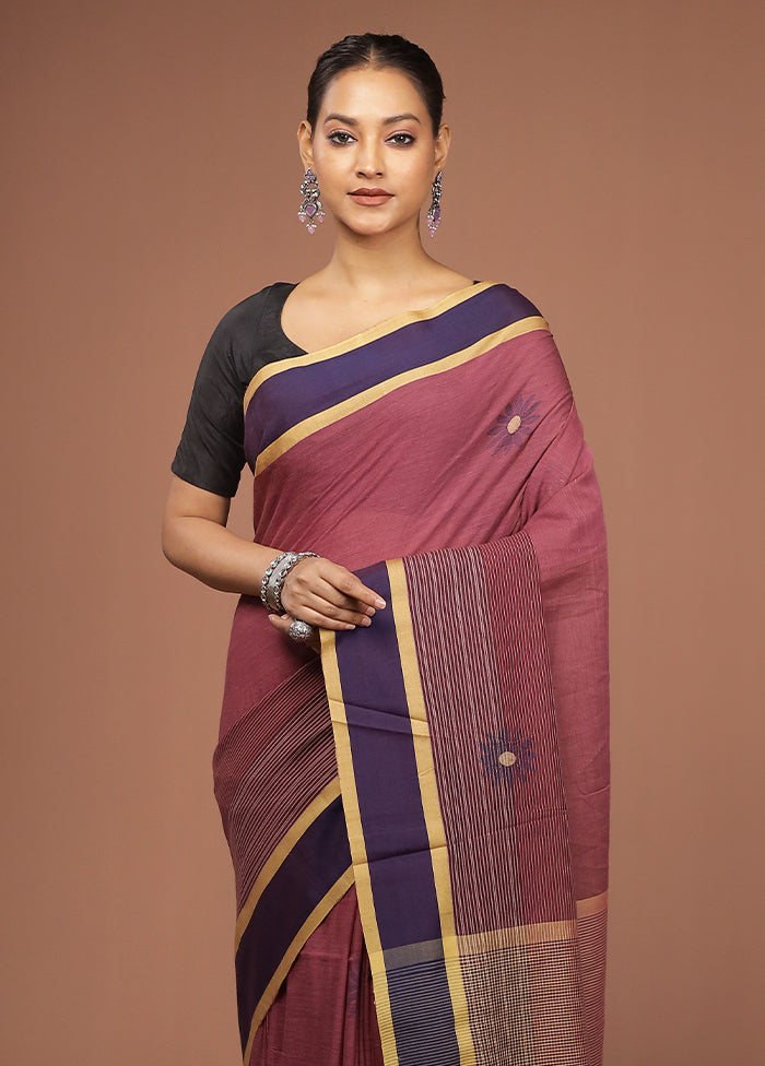 Maroon Khadi Cotton Saree With Blouse Piece