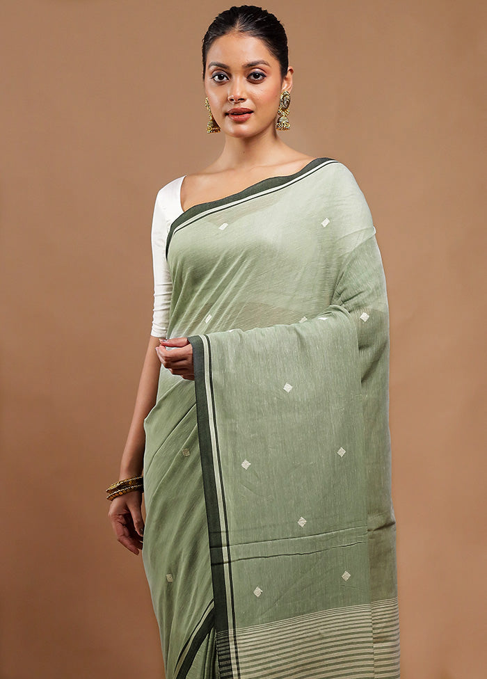 Grey Pure Cotton Saree With Blouse Piece