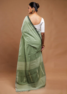Grey Pure Cotton Saree With Blouse Piece